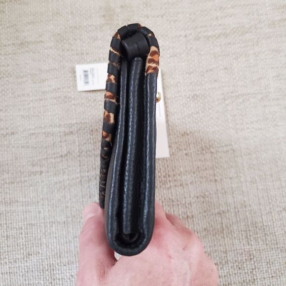 Aimee Kestenberg 'Spello' Leather Whipstitch Wristlet Wallet in Black/Leopard - Picture 7 of 14